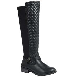 Black Quilted Knee-High Boots